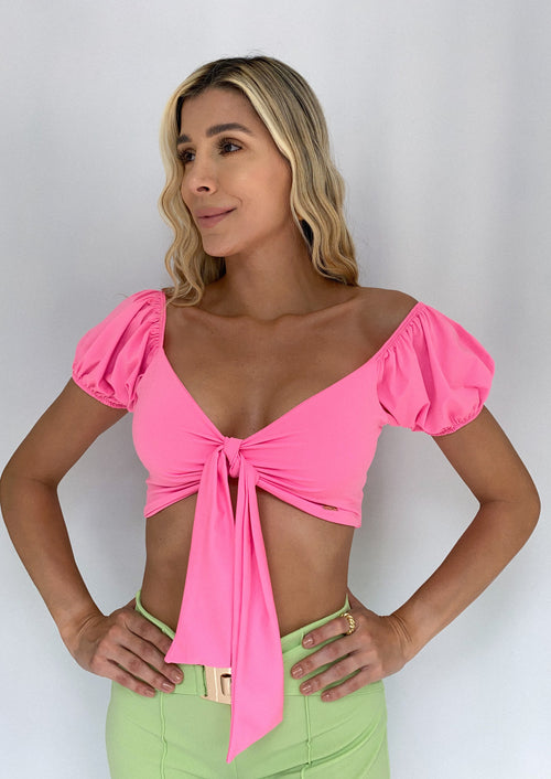 Blusa Corta Manga Corta Embombada Crotop