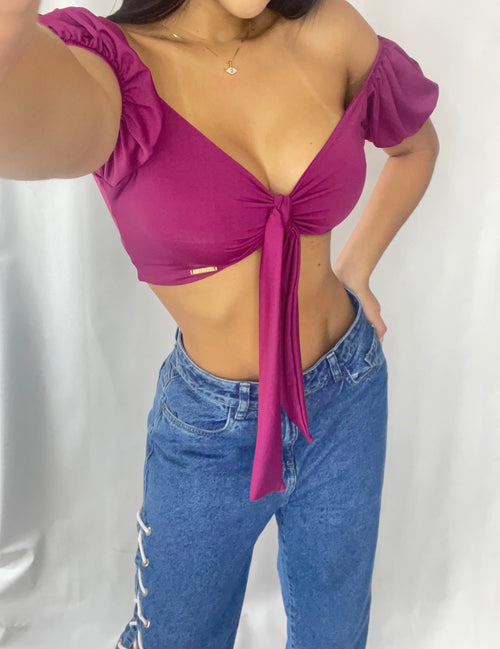 Blusa Corta Manga Corta Embombada Crotop
