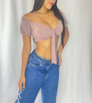 Blusa Corta Manga Corta Embombada Crotop