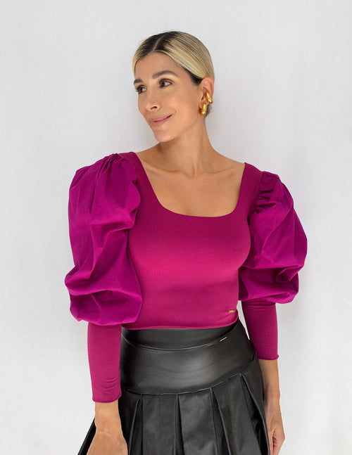 Blusa Corta Manga Larga Popelina Puno