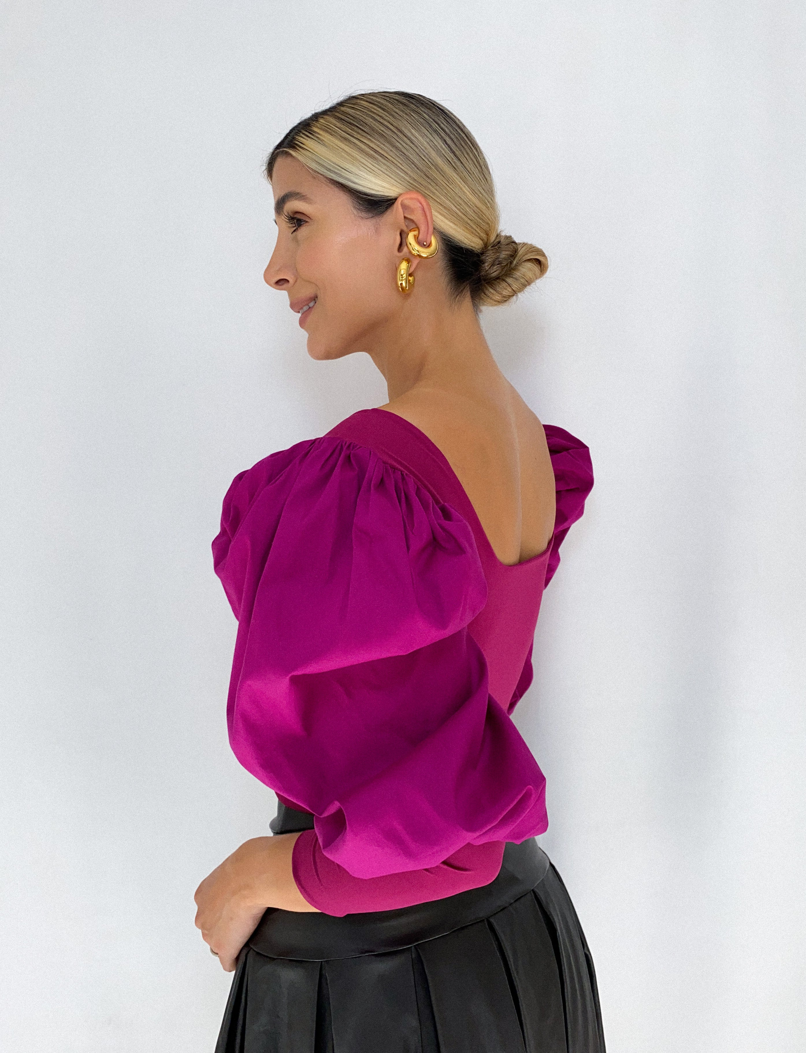 Blusa Corta Manga Larga Popelina Puno