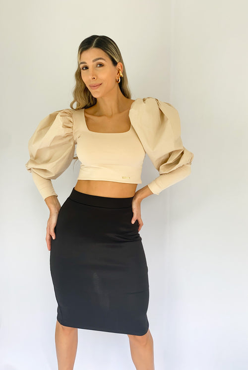 Blusa Corta Manga Larga Popelina Puno