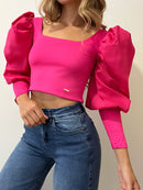 Blusa Corta Manga Larga Popelina Puno