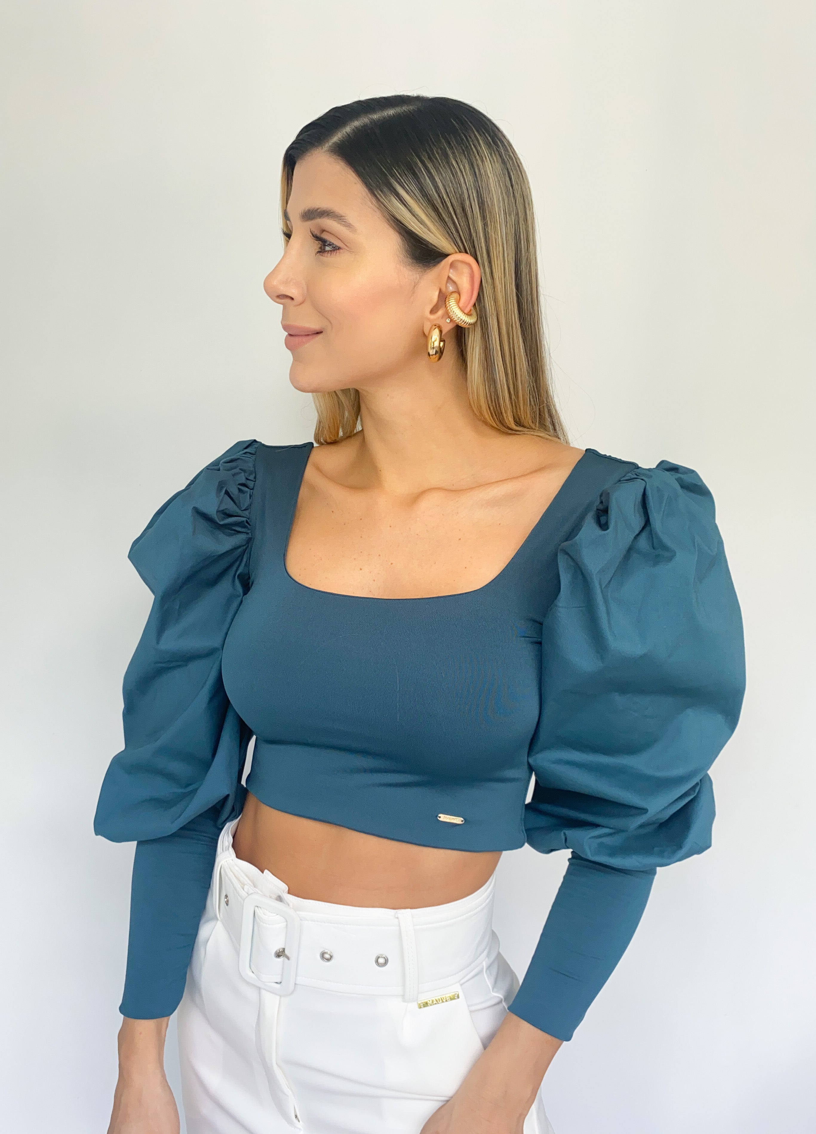 Blusa Corta Manga Larga Popelina Puno