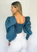 Blusa Corta Manga Larga Popelina Puno