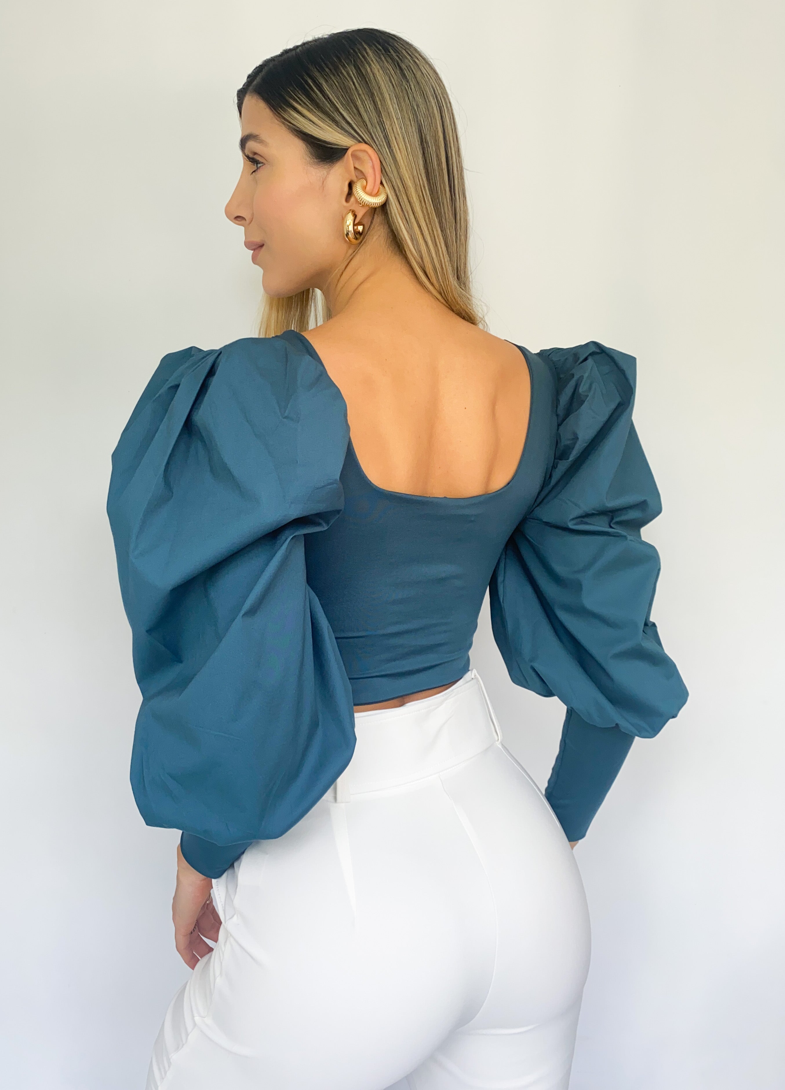 Blusa Corta Manga Larga Popelina Puno