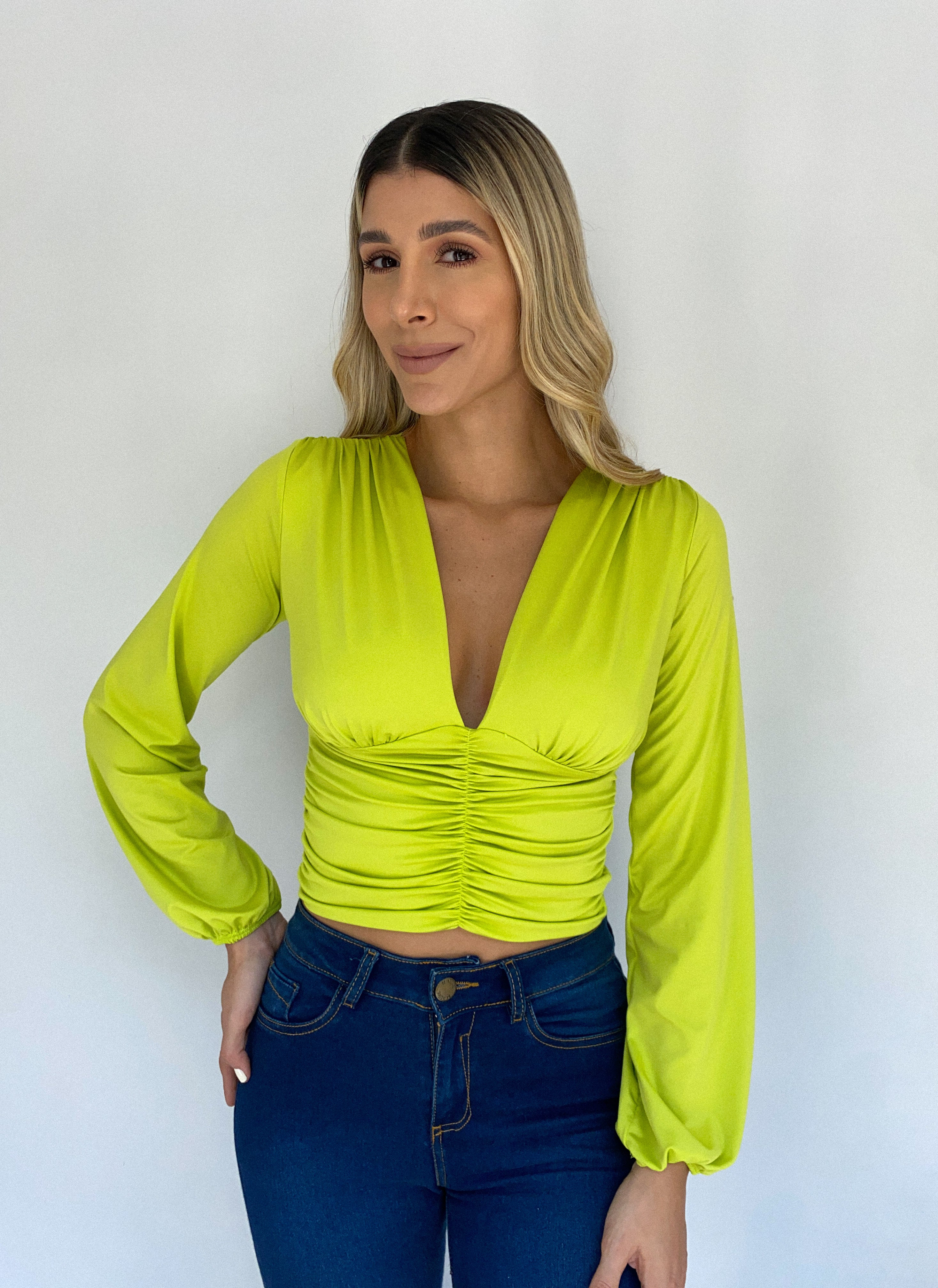 Blusa Manga Larga Escote Zurcido