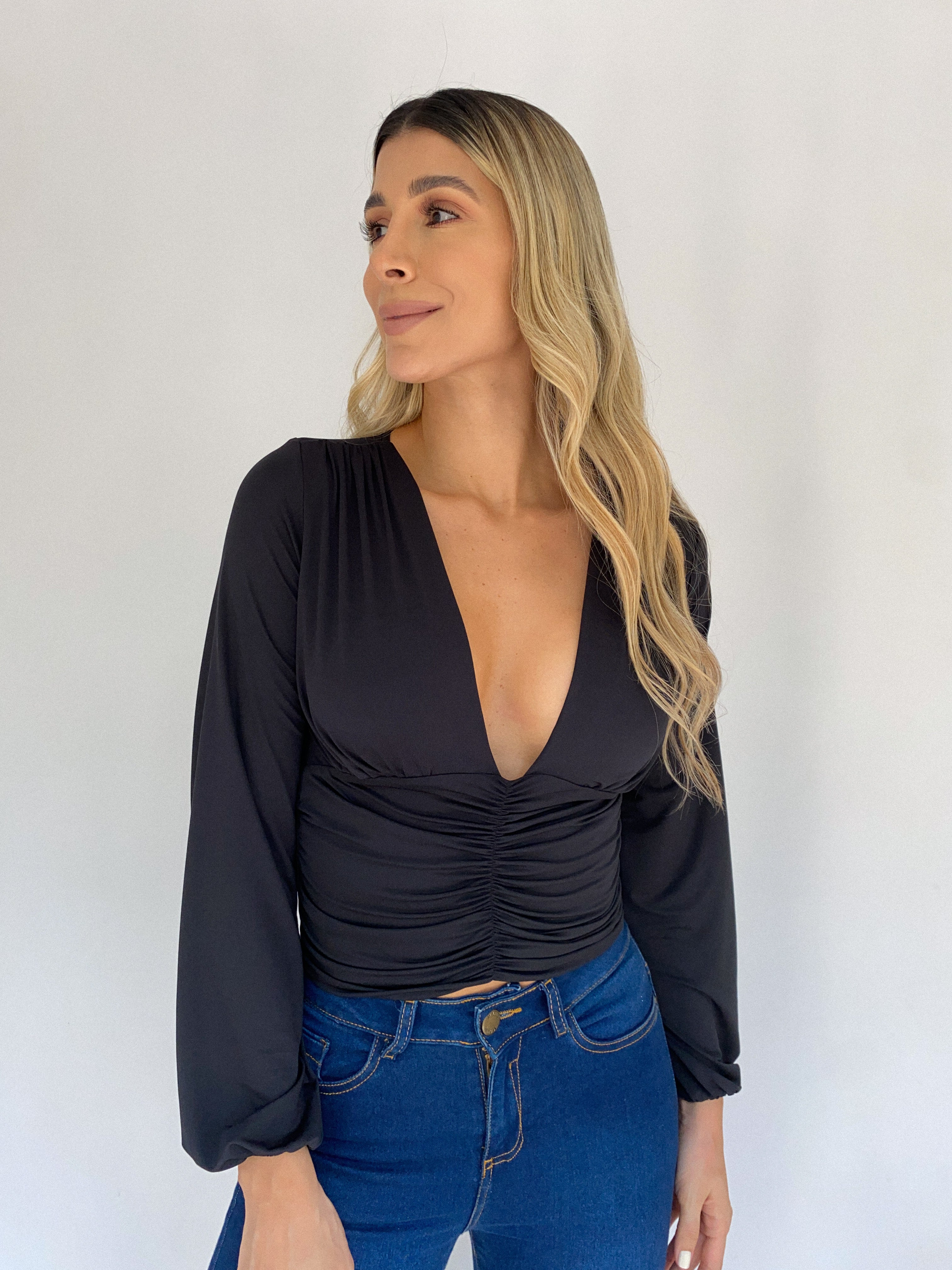 Blusa Manga Larga Escote Zurcido