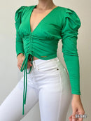 Blusa Manga Larga Runche En El Centro Un