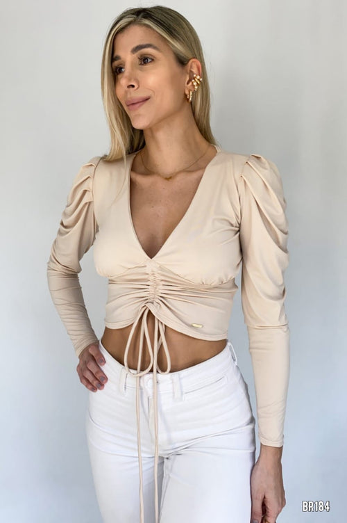 Blusa Manga Larga Runche En El Centro Un