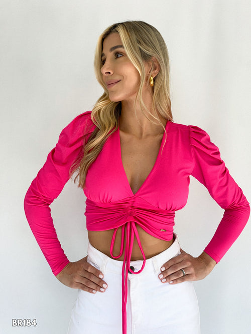 Blusa Manga Larga Runche En El Centro Un