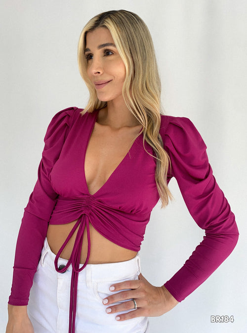 Blusa Manga Larga Runche En El Centro Un