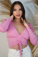 Blusa Manga Larga Runche En El Centro Un