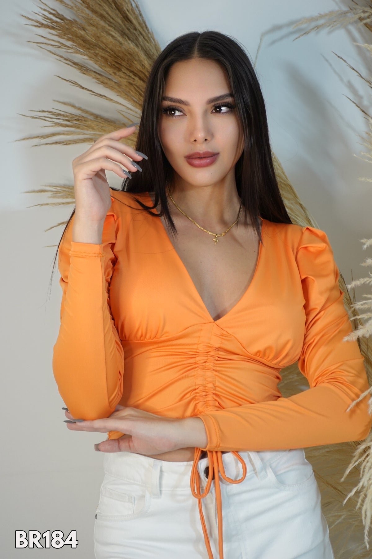 Blusa Manga Larga Runche En El Centro Un