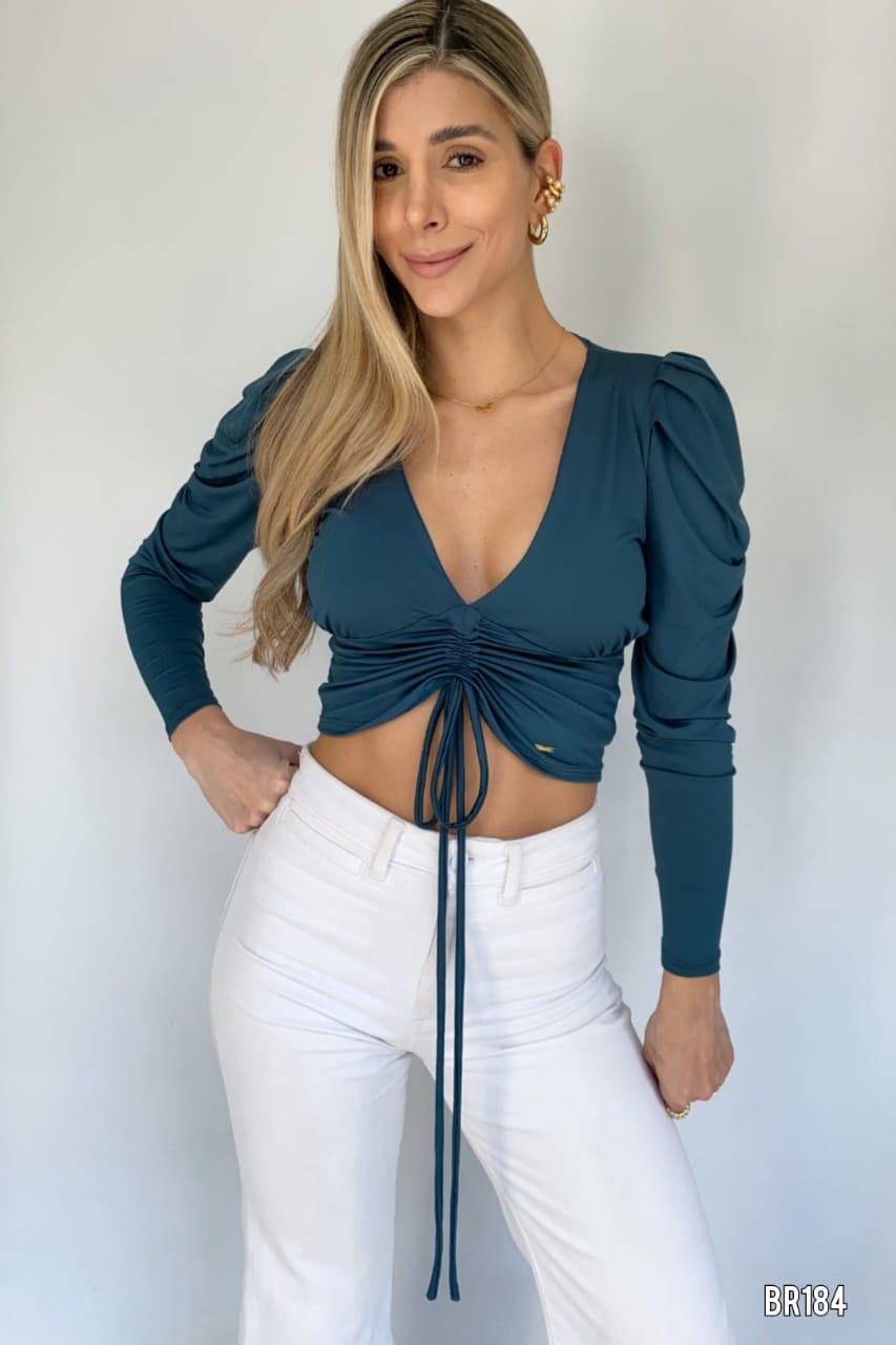 Blusa Manga Larga Runche En El Centro Un