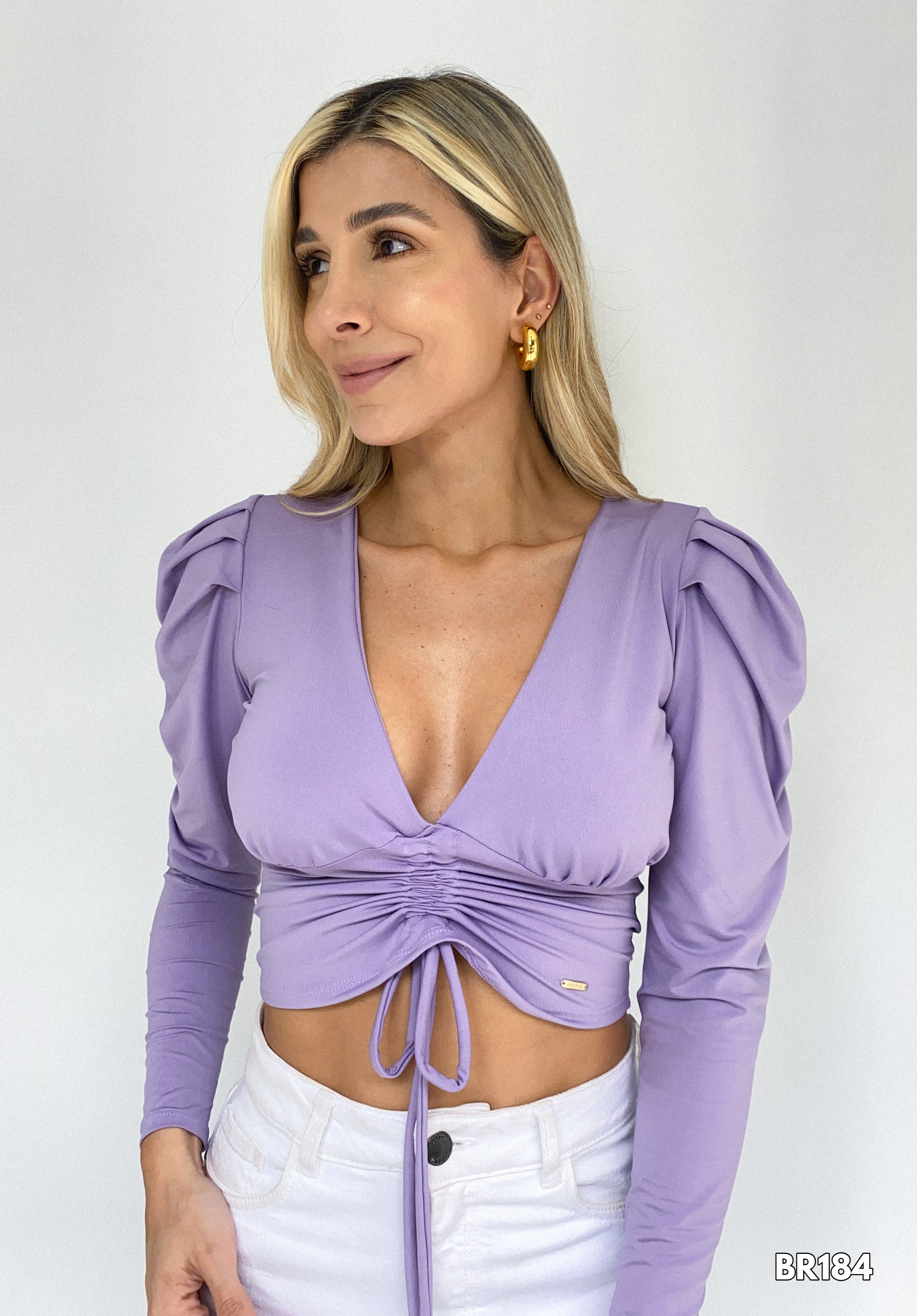 Blusa Manga Larga Runche En El Centro Un