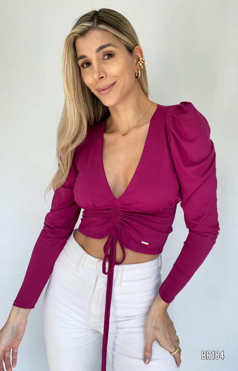 Blusa Manga Larga Runche En El Centro Un