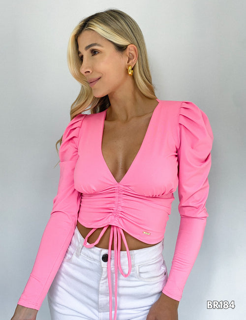 Blusa Manga Larga Runche En El Centro Un