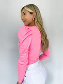 Blusa Manga Larga Runche En El Centro Un