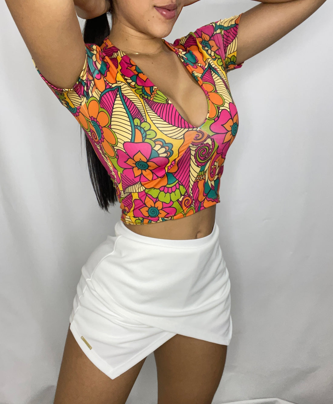 Blusa Manga Corta Escote Copas Estampado