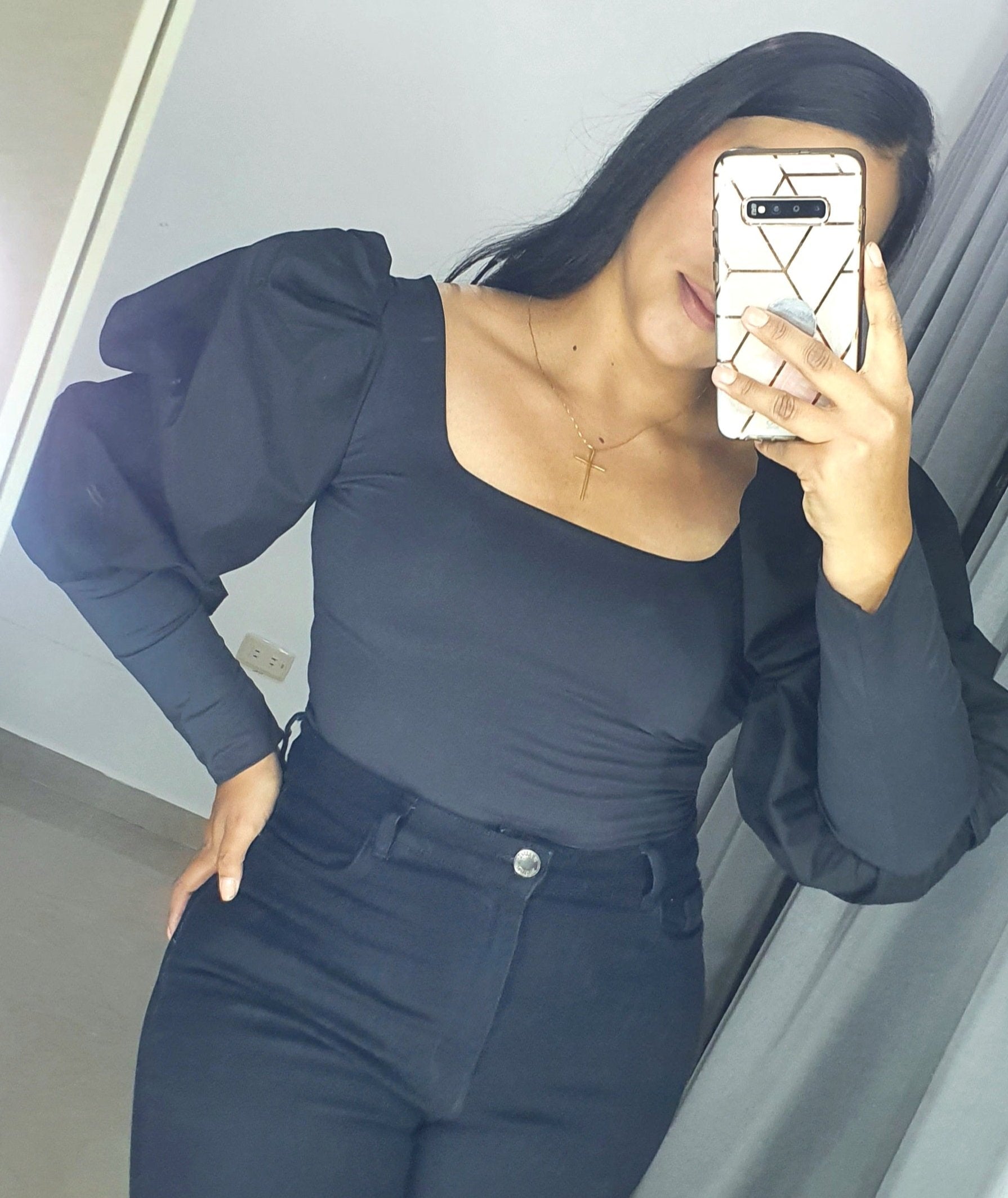 Blusa Corta Manga Larga Popelina Plus