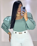 Blusa Corta Manga Larga Popelina Plus