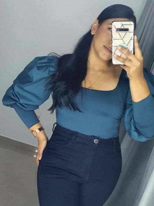 Blusa Corta Manga Larga Popelina Plus