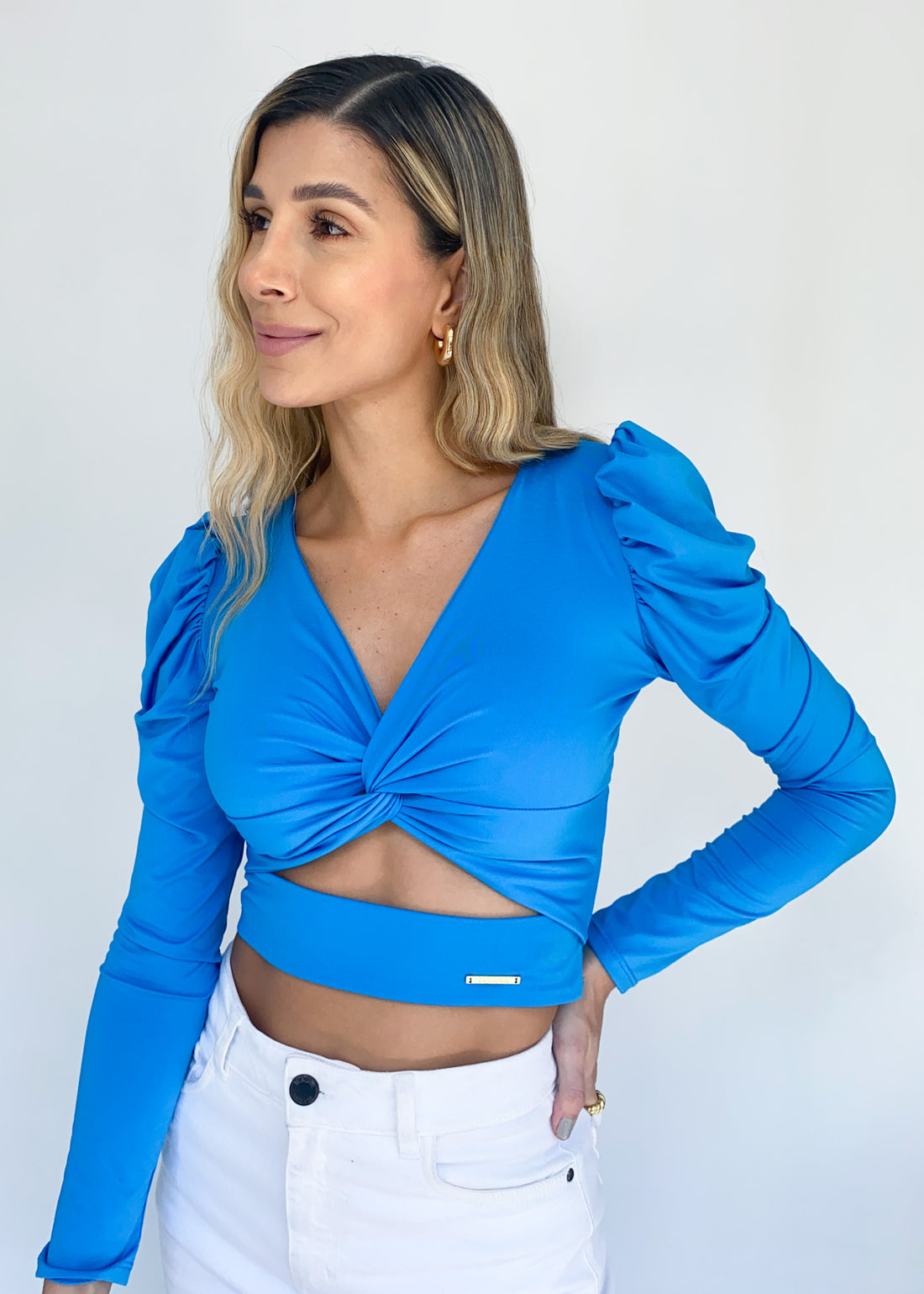 Blusa Escote Nudo Manga Bombacha