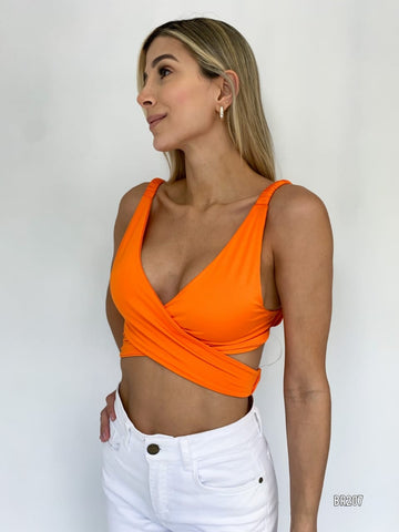 Crop top cruzado de tiras enresortado