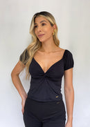 Blusa Manga Corta Nudo En El Centro