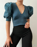 Blusa Manga Corta Popelina Cuello V