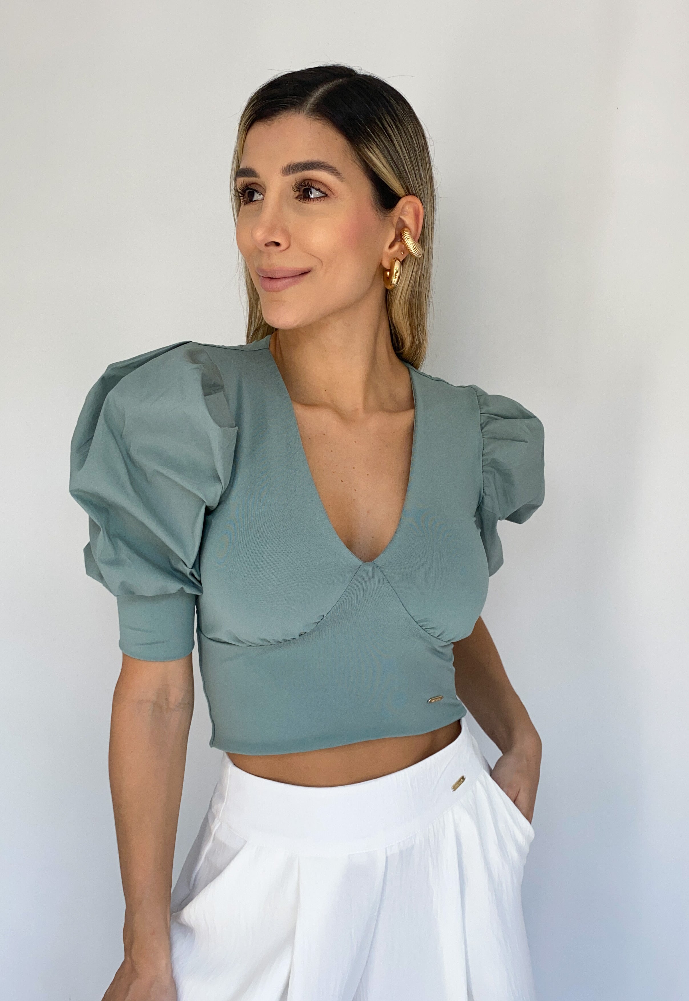 Blusa Manga Corta Popelina Cuello V
