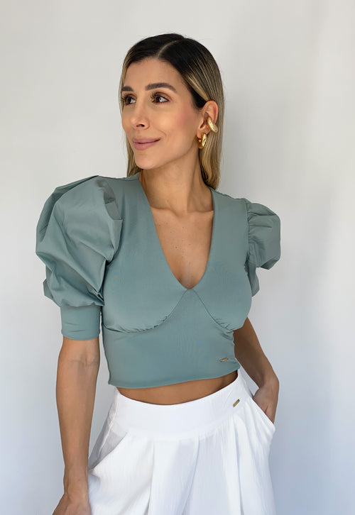 Blusa Manga Corta Popelina Cuello V