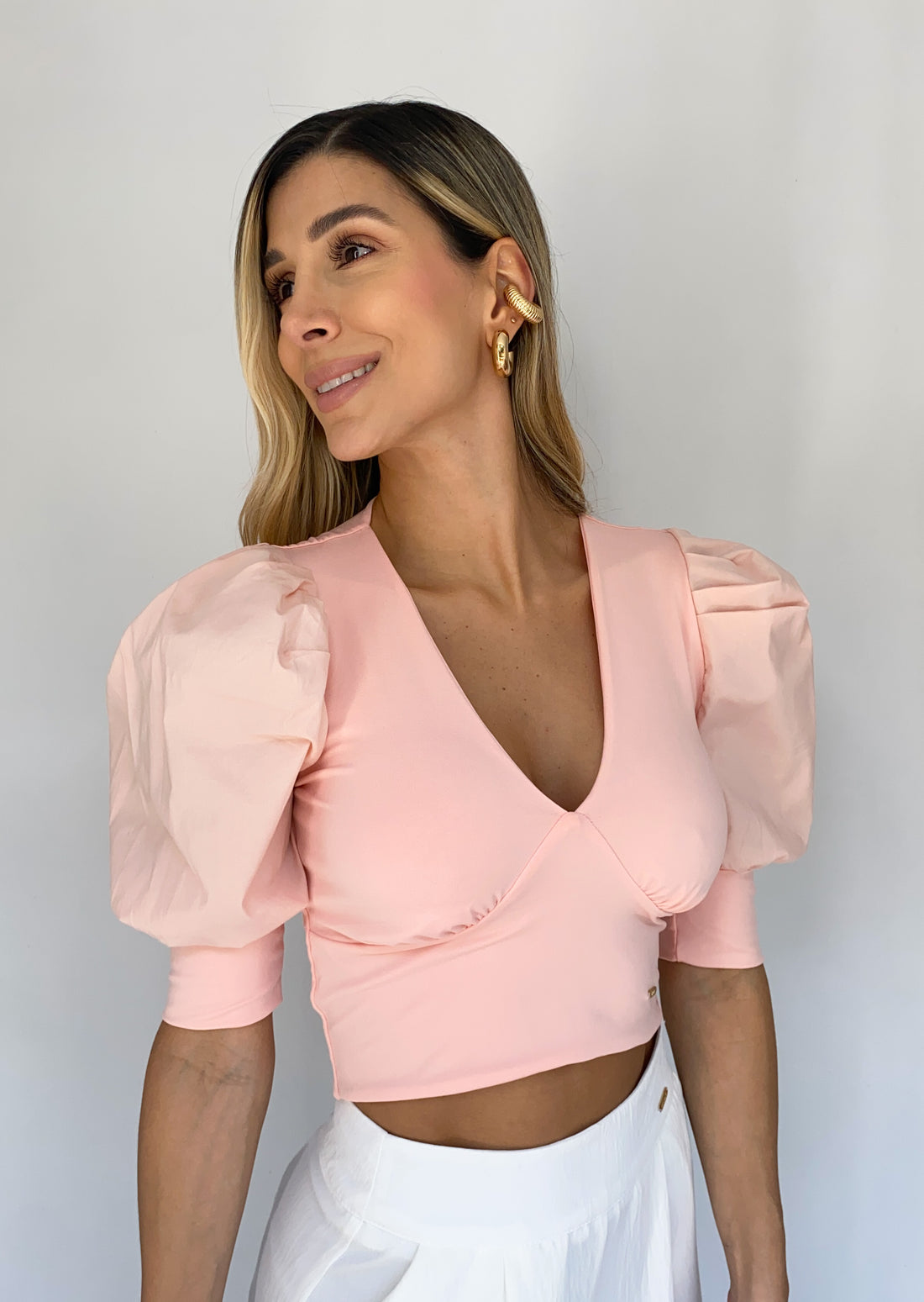 Blusa Manga Corta Popelina Cuello V