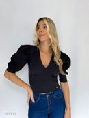 Blusa Manga Corta Popelina Cuello V