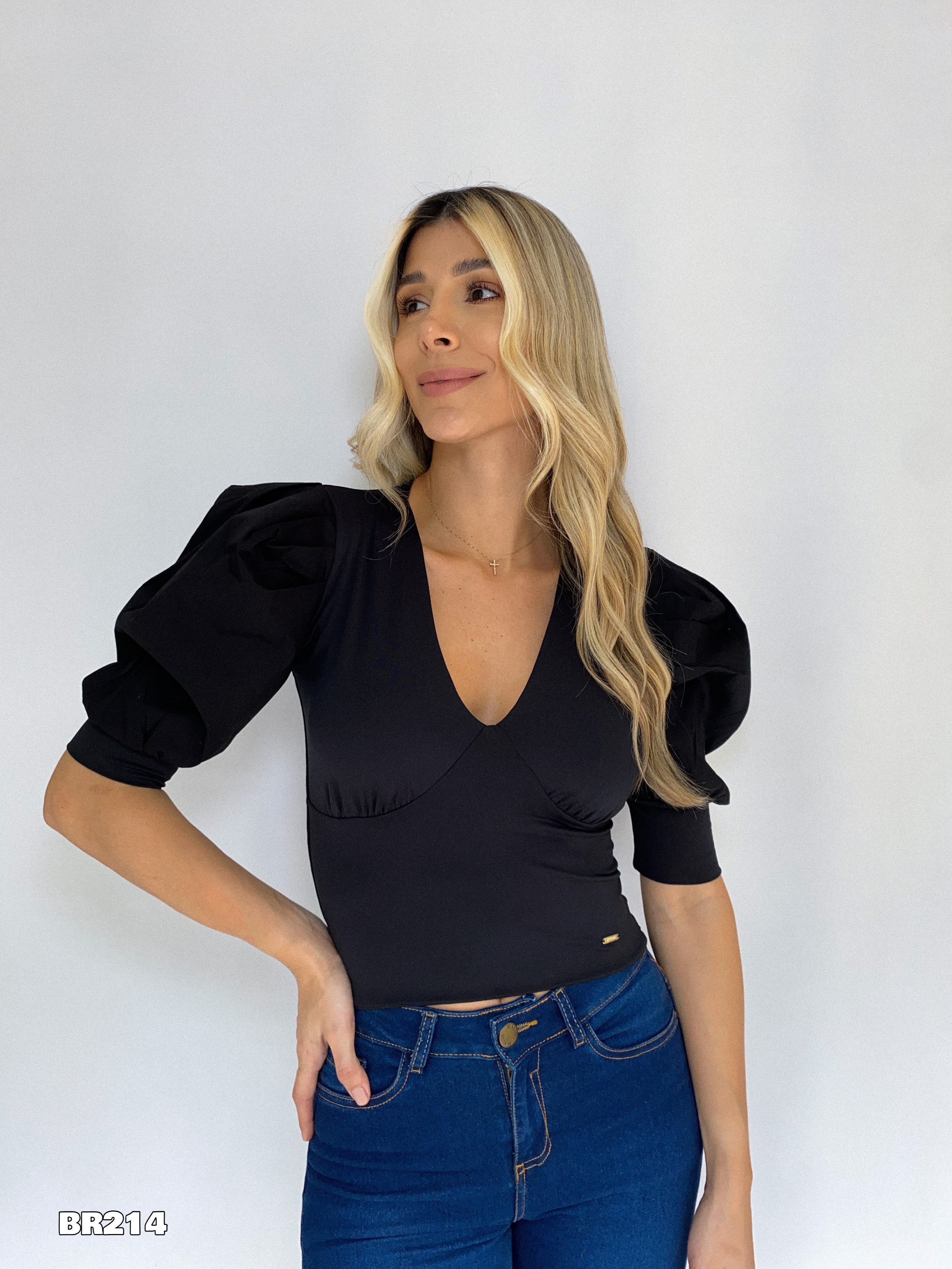 Blusa Manga Corta Popelina Cuello V