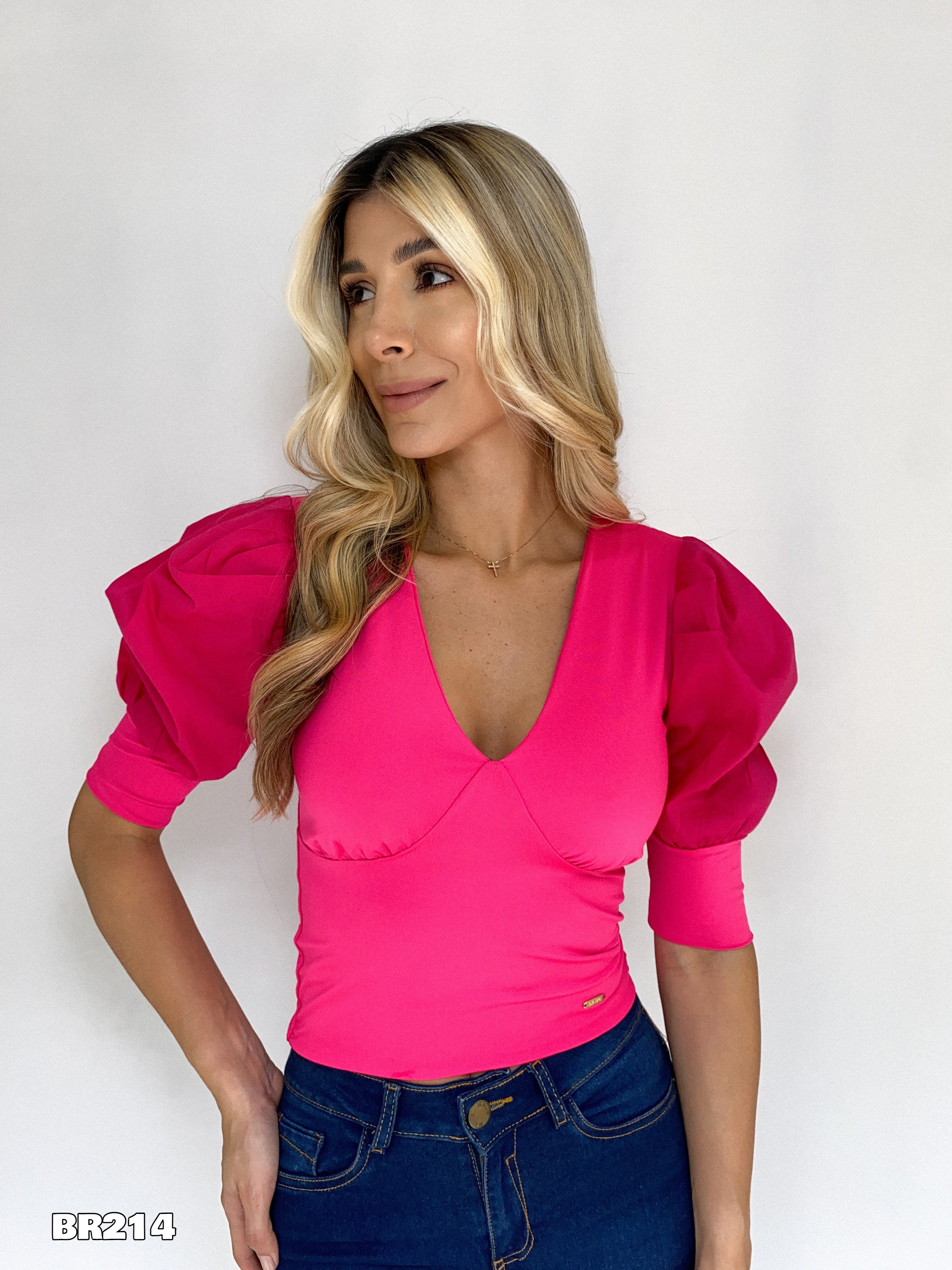 Blusa Manga Corta Popelina Cuello V