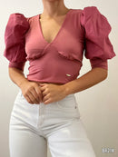 Blusa Manga Corta Popelina Cuello V