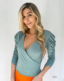 Blusa Manga 3/4 Resorte Cuello V Cruzado