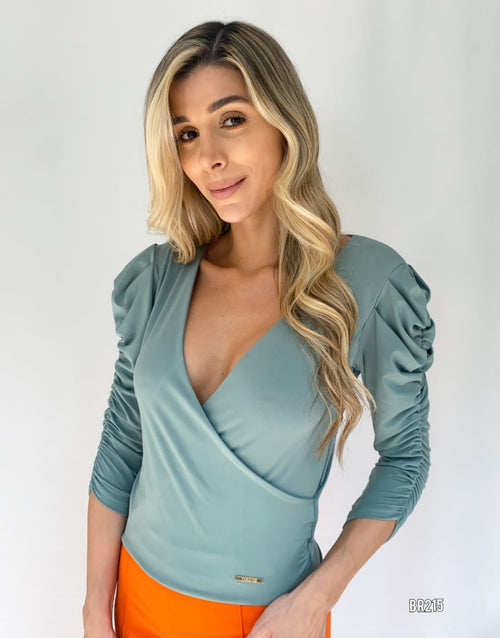 Blusa Manga 3/4 Resorte Cuello V Cruzado
