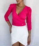 Blusa Manga 3/4 Resorte Cuello V Cruzado