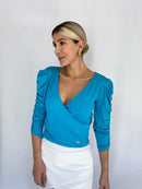 Blusa Manga 3/4 Resorte Cuello V Cruzado