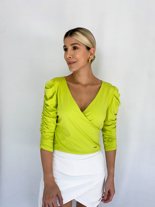 Blusa Manga 3/4 Resorte Cuello V Cruzado