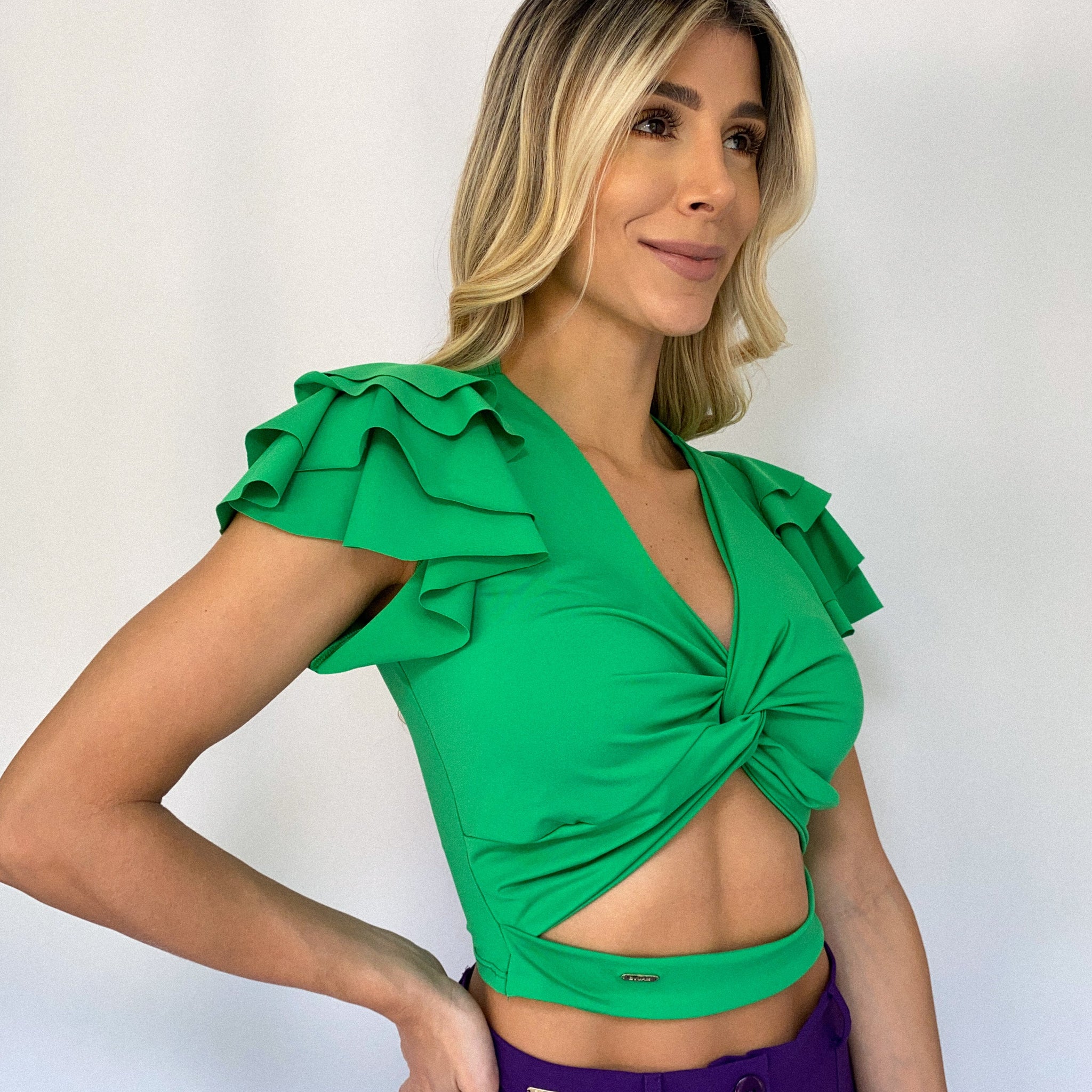 Blusa Manga Bolero Escote Nudo