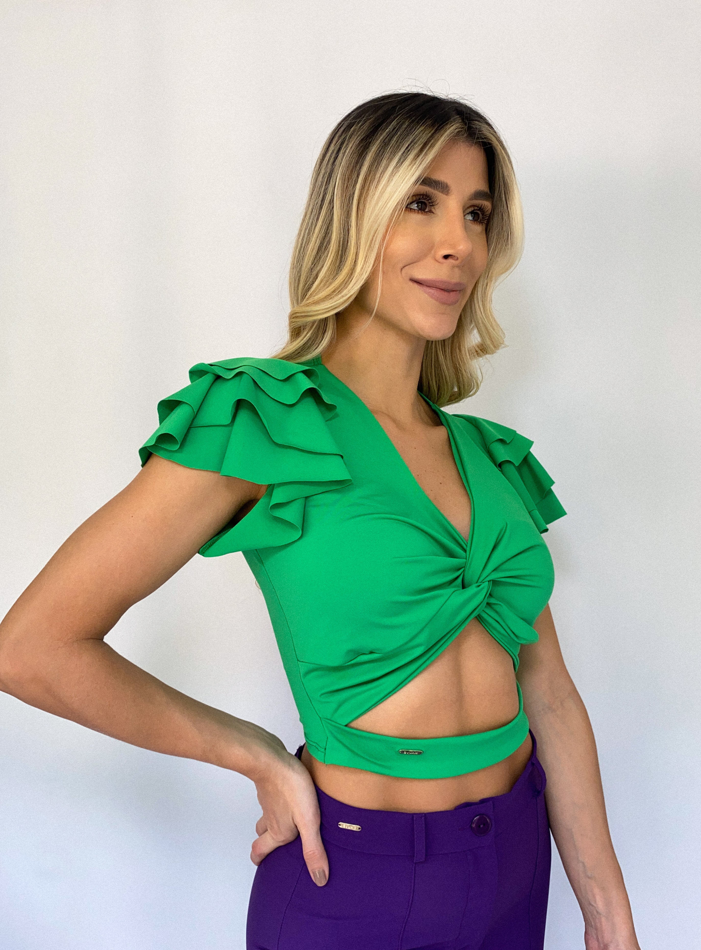 Blusa Manga Bolero Escote Nudo