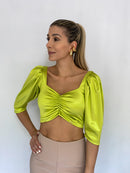 Blusa Satin Manga 3/4 Globo Zurcido Bust