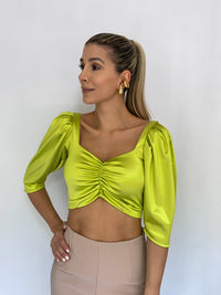 Blusa Satin Manga 3/4 Globo Zurcido Bust