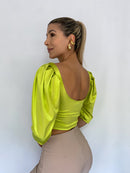 Blusa Satin Manga 3/4 Globo Zurcido Bust