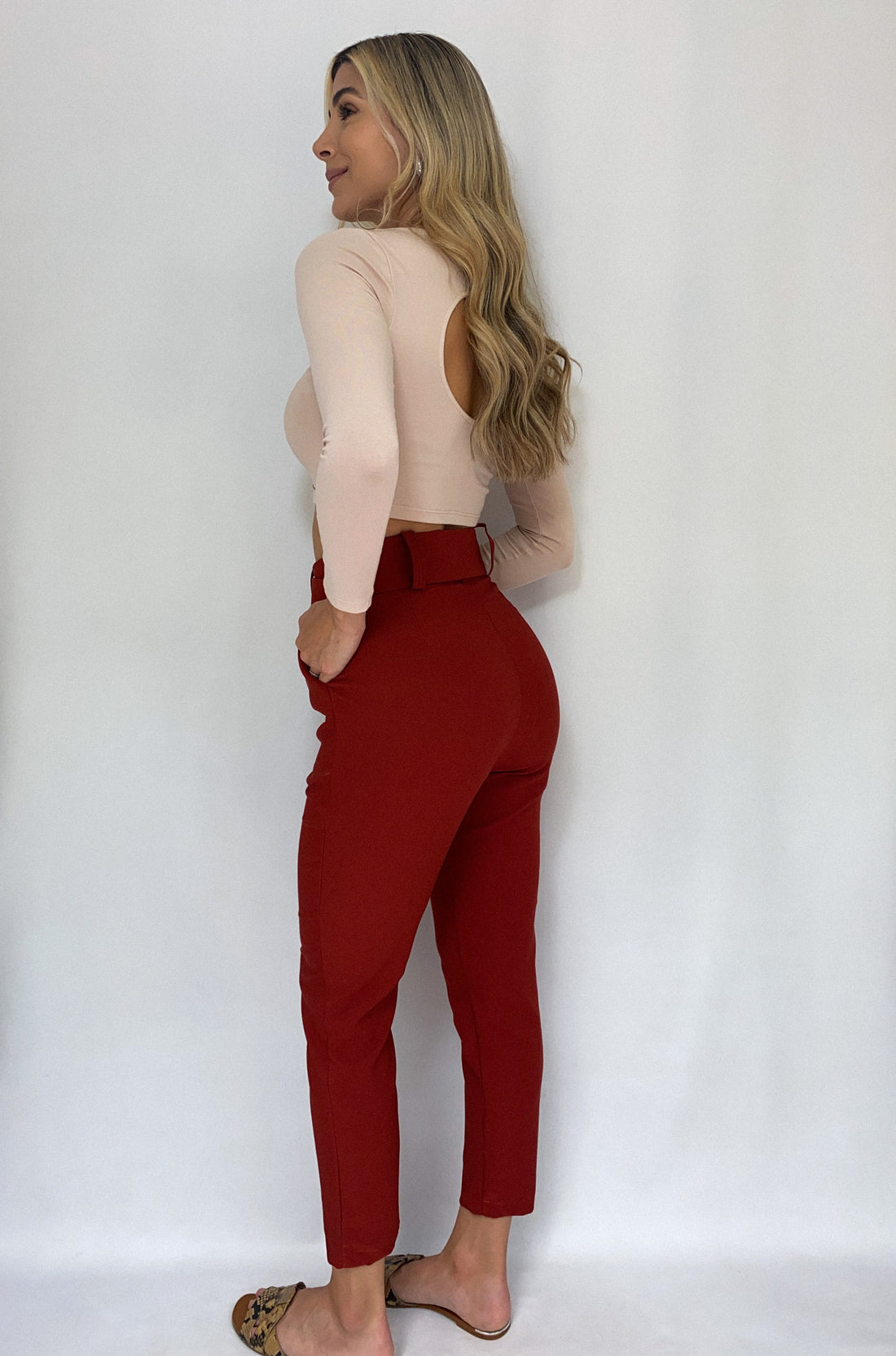 Pantalon Cinturon Con Bolsillos