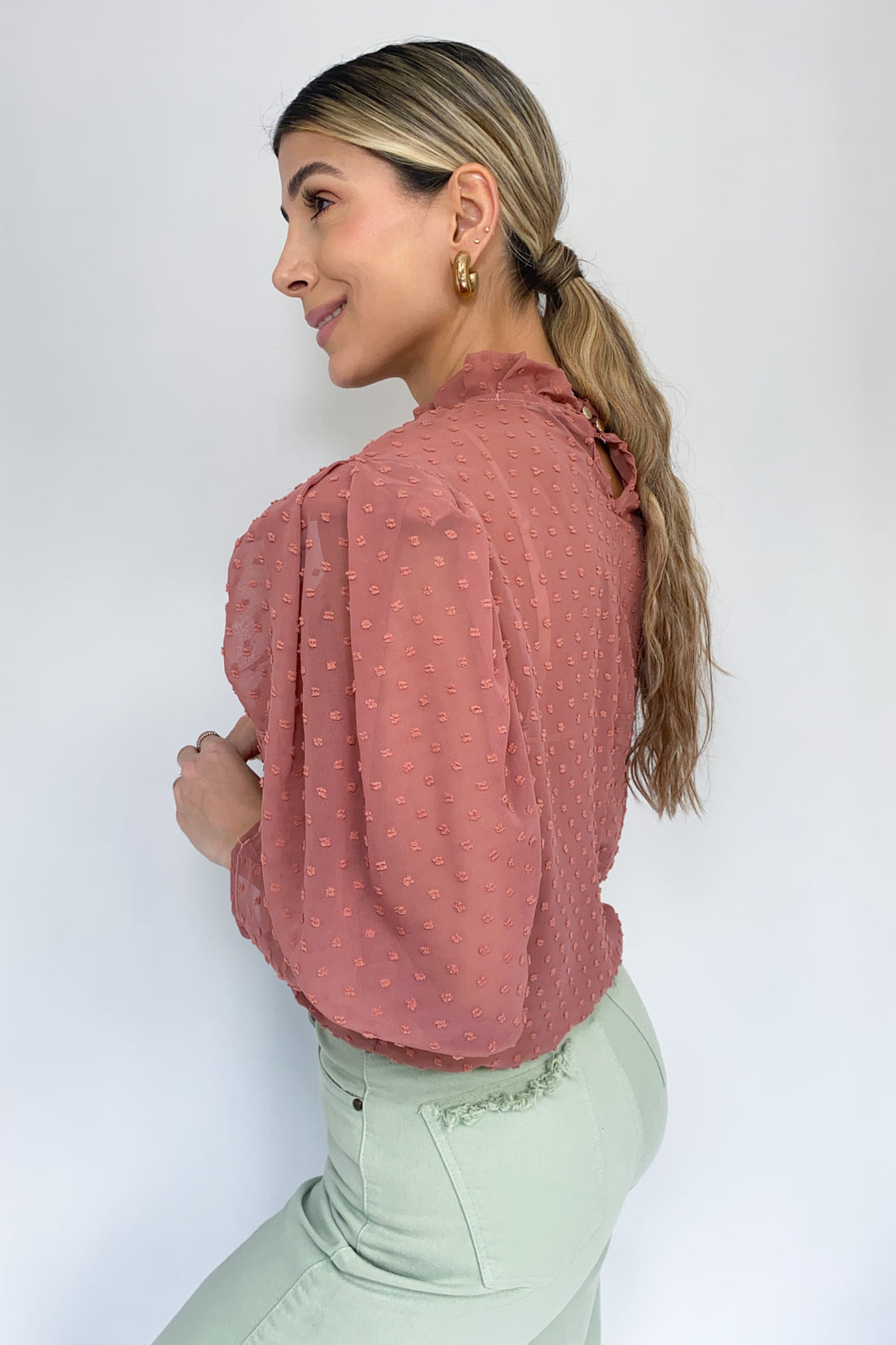Blusa Manga Larga Cuello Alto Bolero